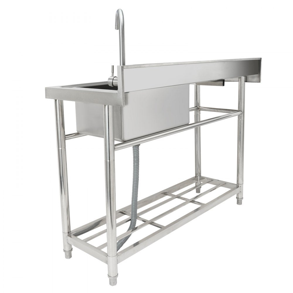 VEVOR Stainless Steel Utility Sink, 47.2 x 19.7 x 37.4 in Free Standing Small Sink w/Workbench Faucet & legs, 1 Compartment Commercial Single Bowl Sinks for Garage, Restaurant, Laundry, NSF Certified