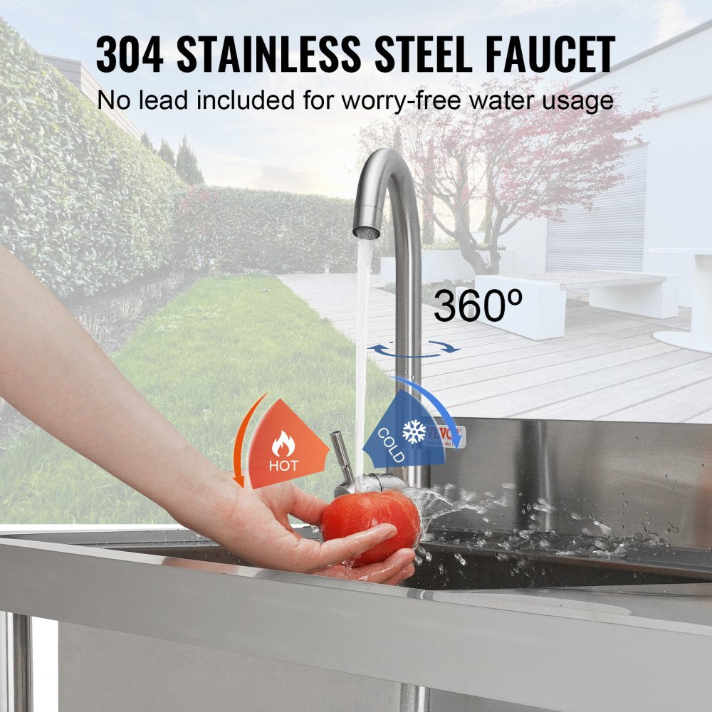 VEVOR Stainless Steel Utility Sink, 39.4 x 19.1 x 37.4 in Free Standing Small Sink w/Workbench Faucet & legs, 1 Compartment Commercial Single Bowl Sinks for Garage, Restaurant, Laundry, NSF Certified