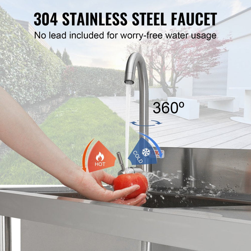 VEVOR Stainless Steel Utility Sink, 39.4 x 19.1 x 37.4 in Free Standing Small Sink w/Workbench Faucet & legs, 1 Compartment Commercial Single Bowl Sinks for Garage, Restaurant, Laundry, NSF Certified