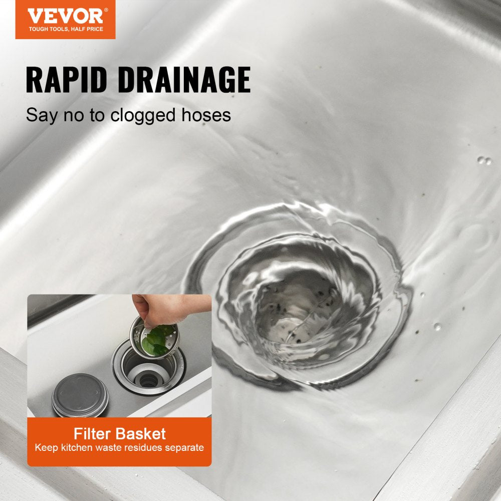 VEVOR Stainless Steel Utility Sink, 47 x 19.7 x 37.4 in Free Standing Single Bowl Commercial Kitchen Sink Set w/Workbench, Commercial Single Bowl Sinks for Garage, Restaurant, Laundry, NSF Certified