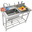 VEVOR Stainless Steel Utility Sink, 47 x 19.7 x 37.4 in Free Standing Single Bowl Commercial Kitchen Sink Set w/Workbench, Commercial Single Bowl Sinks for Garage, Restaurant, Laundry, NSF Certified
