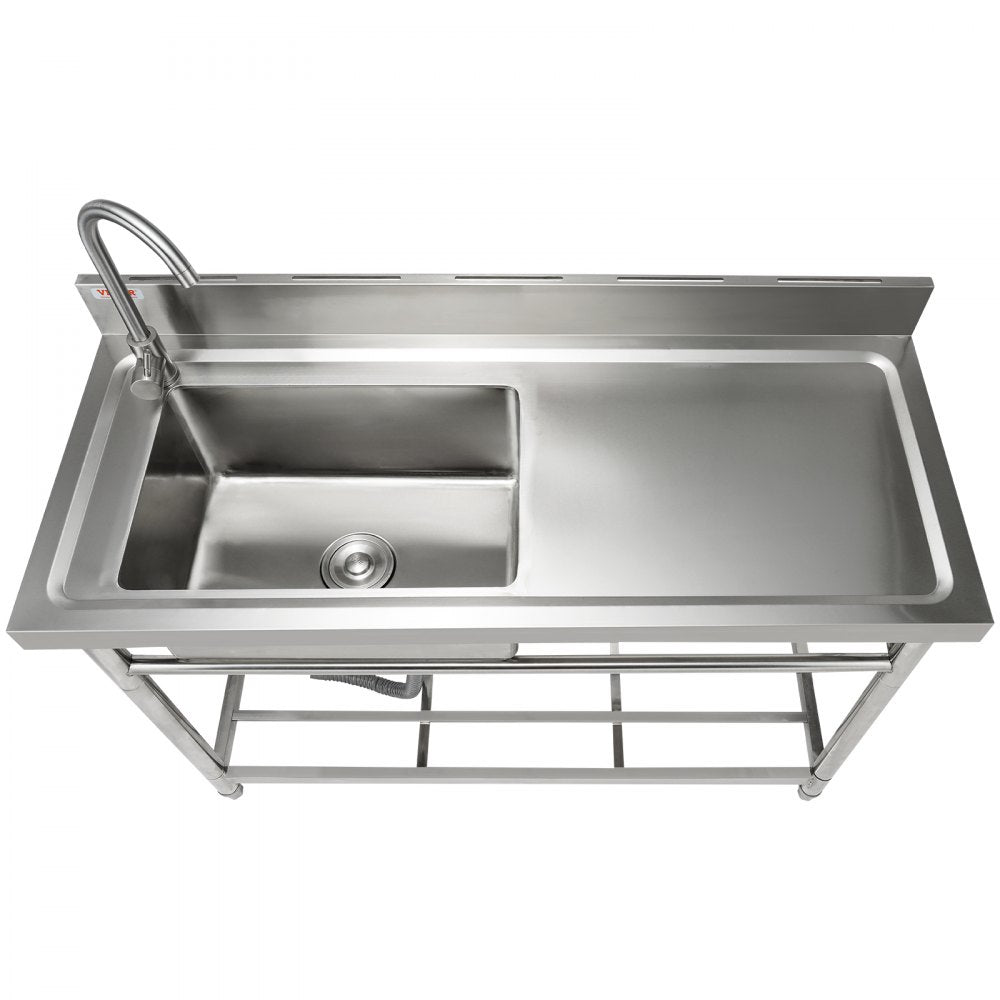 VEVOR Stainless Steel Utility Sink, 47 x 19.7 x 37.4 in Free Standing Single Bowl Commercial Kitchen Sink Set w/Workbench, Commercial Single Bowl Sinks for Garage, Restaurant, Laundry, NSF Certified