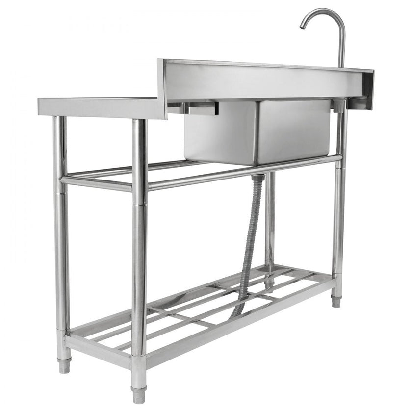 VEVOR Stainless Steel Utility Sink, 47 x 19.7 x 37.4 in Free Standing Single Bowl Commercial Kitchen Sink Set w/Workbench, Commercial Single Bowl Sinks for Garage, Restaurant, Laundry, NSF Certified