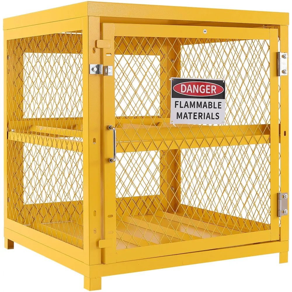 VEVOR Horizontal Cylinder Storage Cabinet, 4 x 33 lbs Cylinder Capacity, 31.02x30.04x35 inch Propane Storage Cage, Gas Cylinder Cabinet, Yellow Powder Coat Finish, for Freon, Gases, Oxygen, Nitrogen