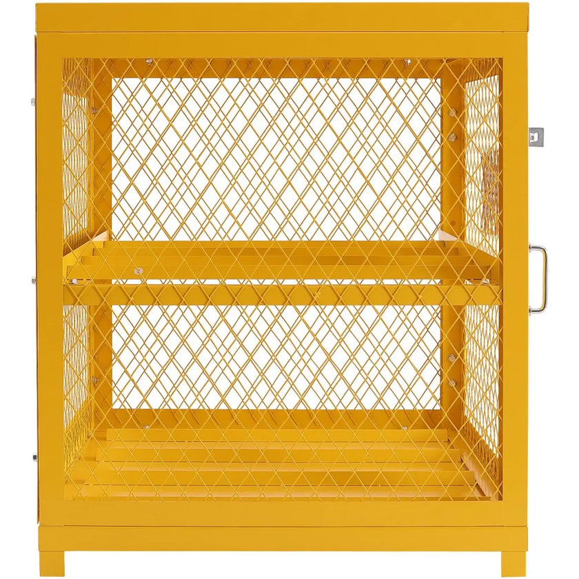 VEVOR Horizontal Cylinder Storage Cabinet, 4 x 33 lbs Cylinder Capacity, 31.02x30.04x35 inch Propane Storage Cage, Gas Cylinder Cabinet, Yellow Powder Coat Finish, for Freon, Gases, Oxygen, Nitrogen