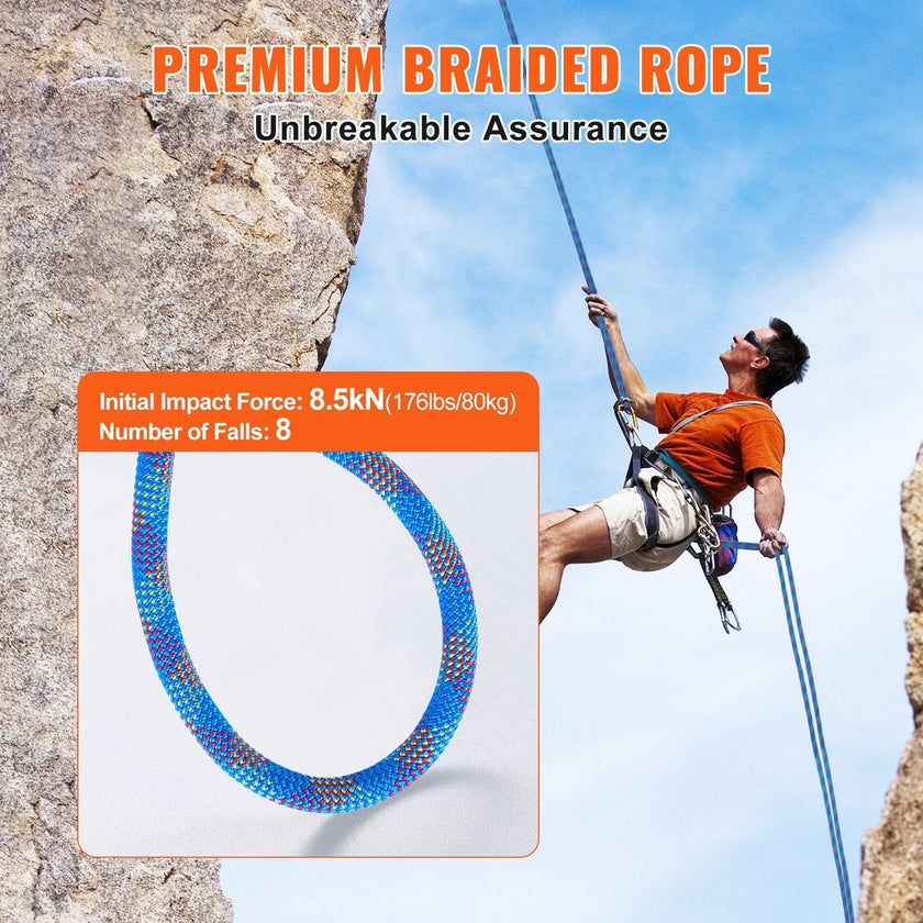 VEVOR 10.2mm Dynamic Climbing Rope 60M(197ft) Outdoor Rock Climbing Rope Blue