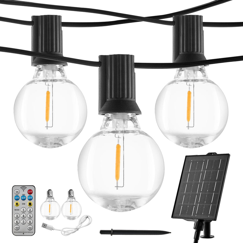 100FT Solar LED Outdoor String Patio Lights Waterproof with Remote Control
