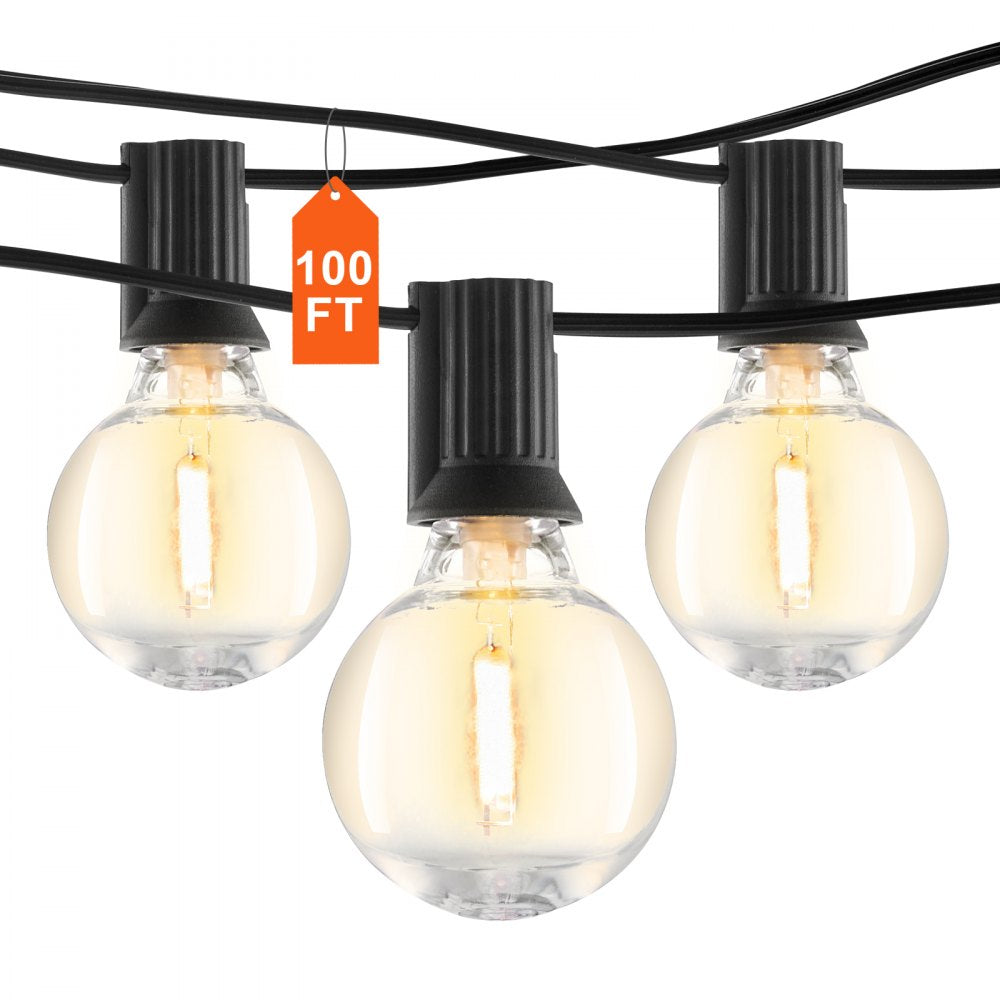VEVOR 100FT LED Outdoor String Patio Lights Waterproof G40 Shatterproof Bulbs