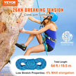 VEVOR Static Climbing Rope, 64 ft Outdoor Rock Climbing Rope with 26KN Breaking Tension, 0.4'' /10mm High Strength Safety Rope, Escape Rope with 2pcs Carabiner and Storage Bag