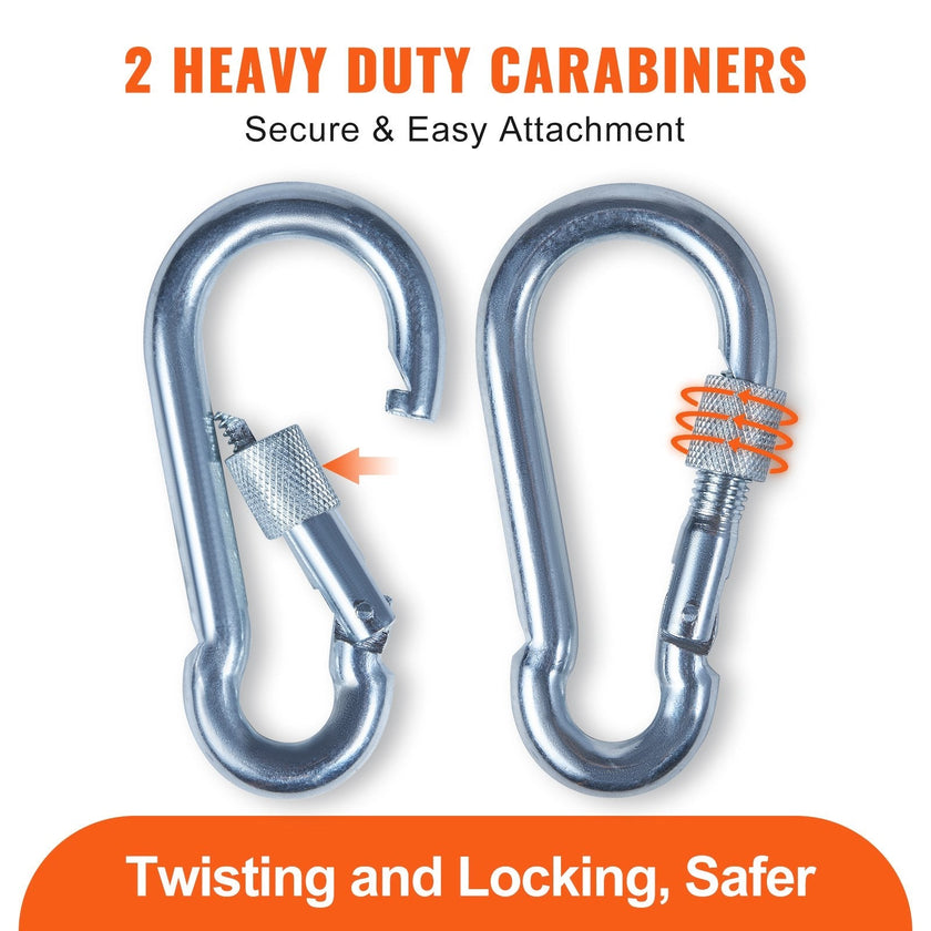 VEVOR Static Climbing Rope, 64 ft Outdoor Rock Climbing Rope with 26KN Breaking Tension, 0.4'' /10mm High Strength Safety Rope, Escape Rope with 2pcs Carabiner and Storage Bag
