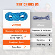 VEVOR Static Climbing Rope, 96 ft Outdoor Rock Climbing Rope with 26KN Breaking Tension, 0.4'' /10mm High Strength Safety Rope, Escape Rope with 2pcs Carabiner and Storage Bag