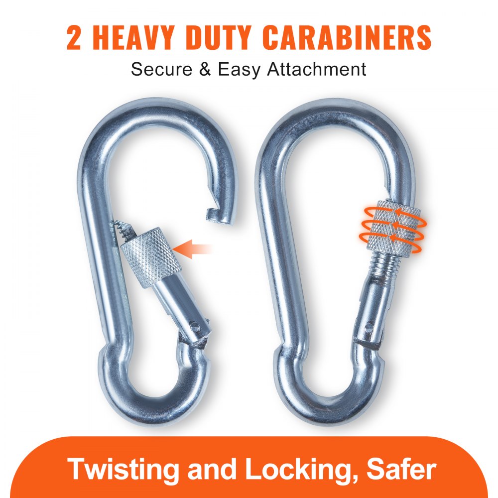 VEVOR Static Climbing Rope, 96 ft Outdoor Rock Climbing Rope with 26KN Breaking Tension, 0.4'' /10mm High Strength Safety Rope, Escape Rope with 2pcs Carabiner and Storage Bag