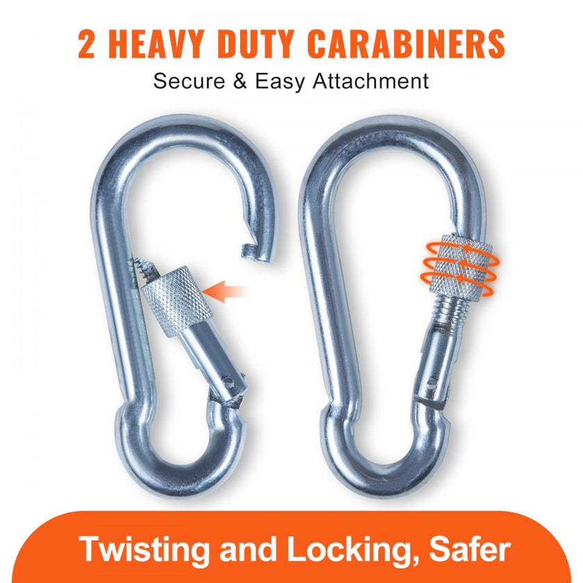 VEVOR Static Climbing Rope, 96 ft Outdoor Rock Climbing Rope with 26KN Breaking Tension, 0.4'' /10mm High Strength Safety Rope, Escape Rope with 2pcs Carabiner and Storage Bag