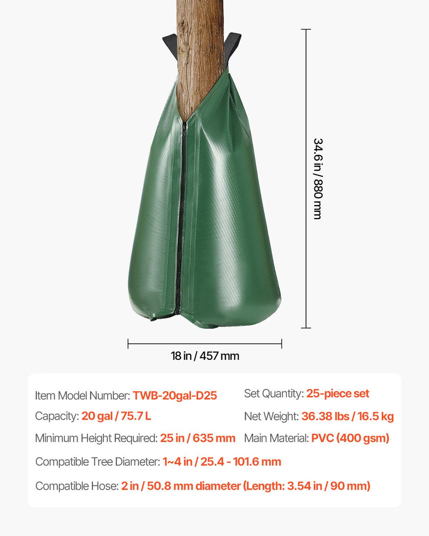 VEVOR Tree Watering Bag 25 Packs 20 Gallons Slow Release Tree Water Bag Durable