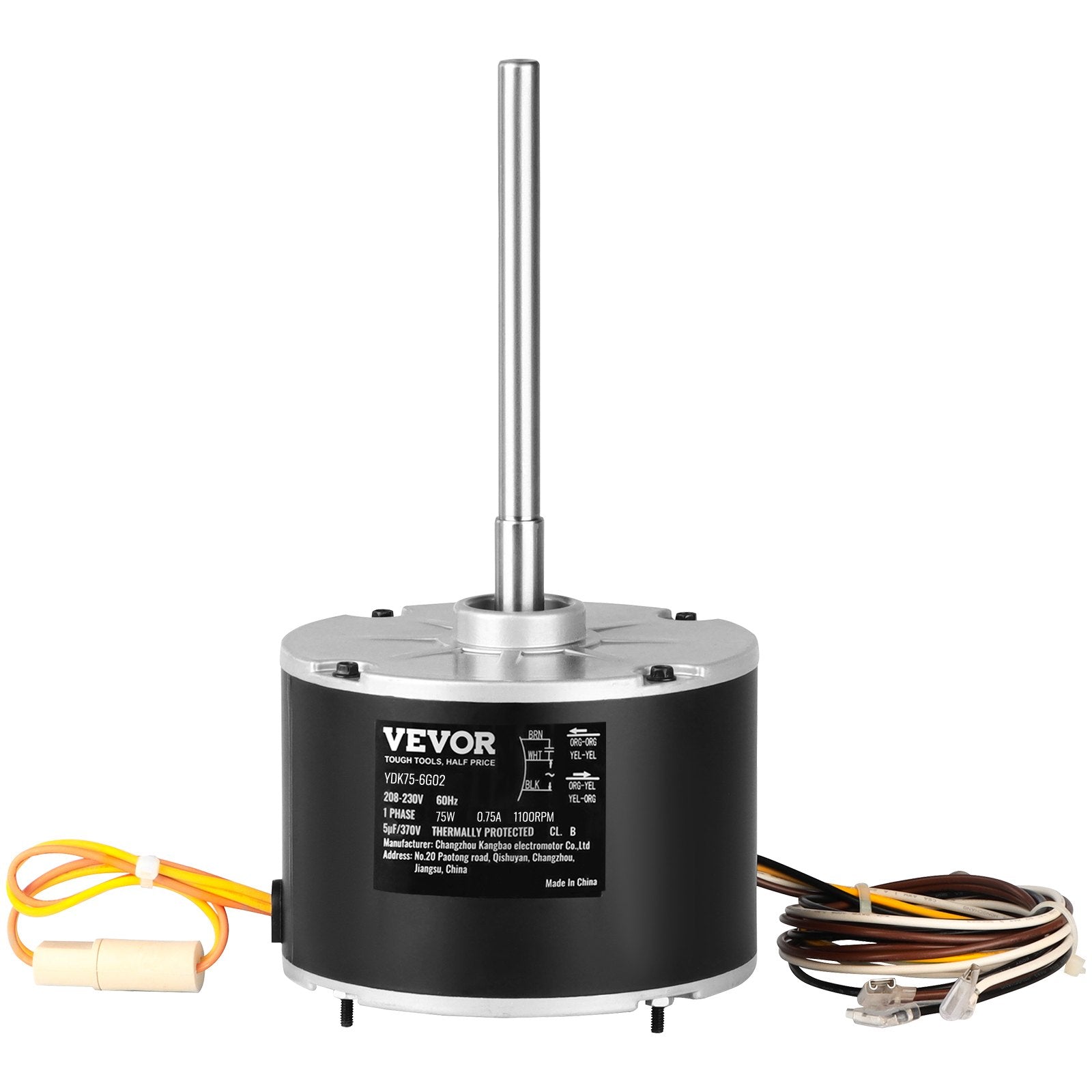 VEVOR Condenser Fan Motor 5KCP39BGS069S, 5KCP39BGY915S, 1/10 HP 208-230V, 1100RPM, OEM Standard Upgraded Replacement Condenser Motor Reversible Rotating, Explosion-proof CBB65 5?F/370V Capacitor