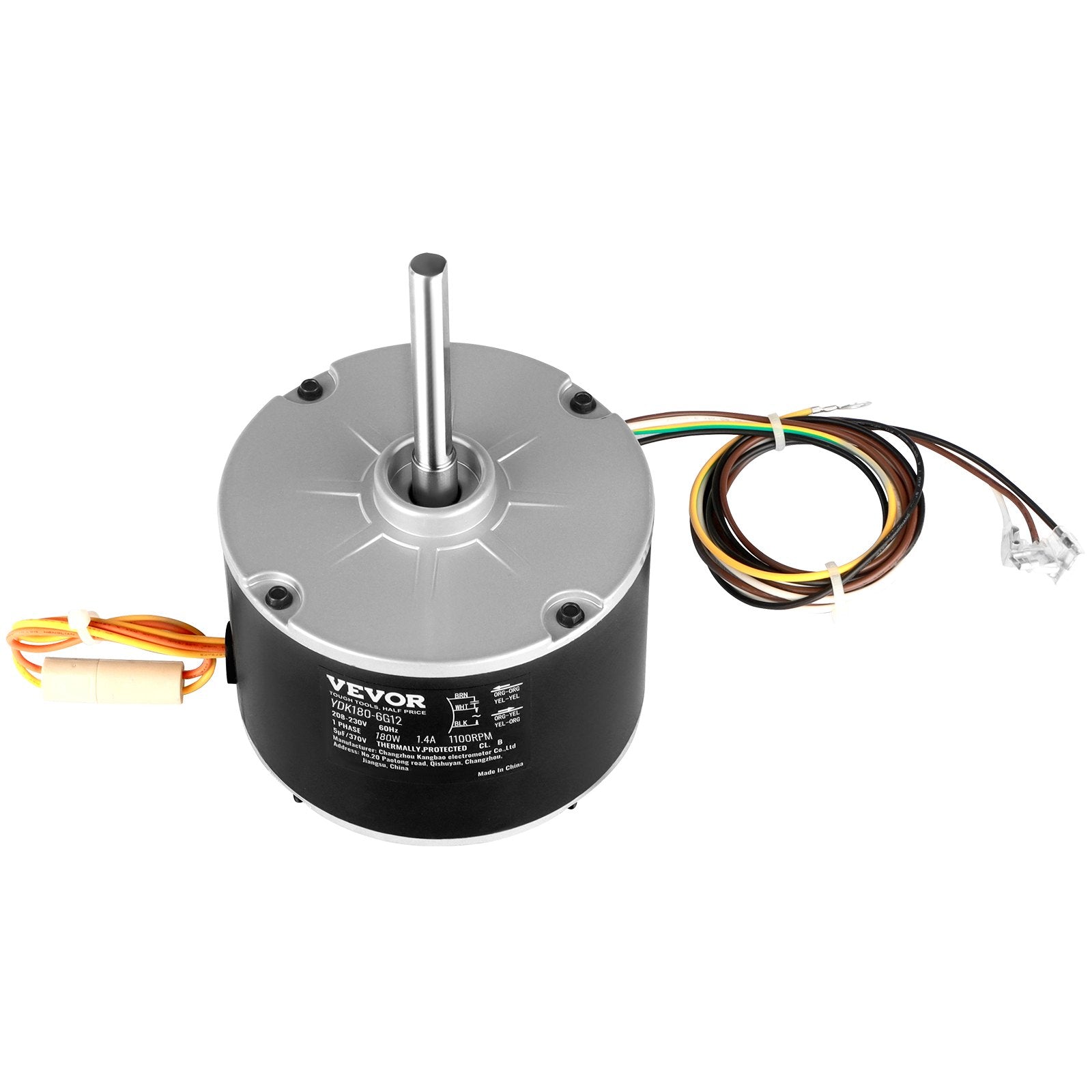VEVOR Condenser Fan Motor 5KCP39EGS070S, 5KCP39EGY823S, 1/4 HP 208-230V, 1100RPM, OEM Standard Upgraded Replacement Condenser Motor Reversible Rotating, Explosion-proof CBB65 5?F/370V Capacitor