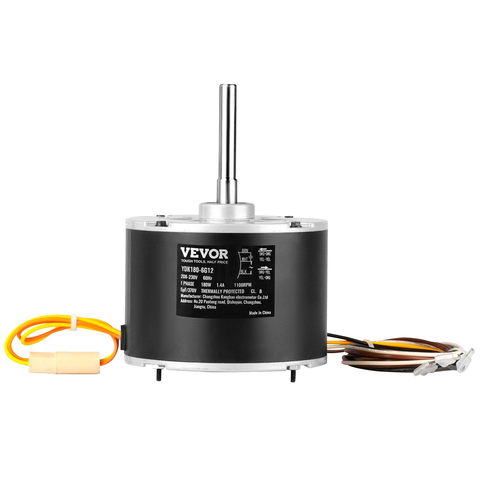 VEVOR Condenser Fan Motor 5KCP39EGS070S, 5KCP39EGY823S, 1/4 HP 208-230V, 1100RPM, OEM Standard Upgraded Replacement Condenser Motor Reversible Rotating, Explosion-proof CBB65 5?F/370V Capacitor