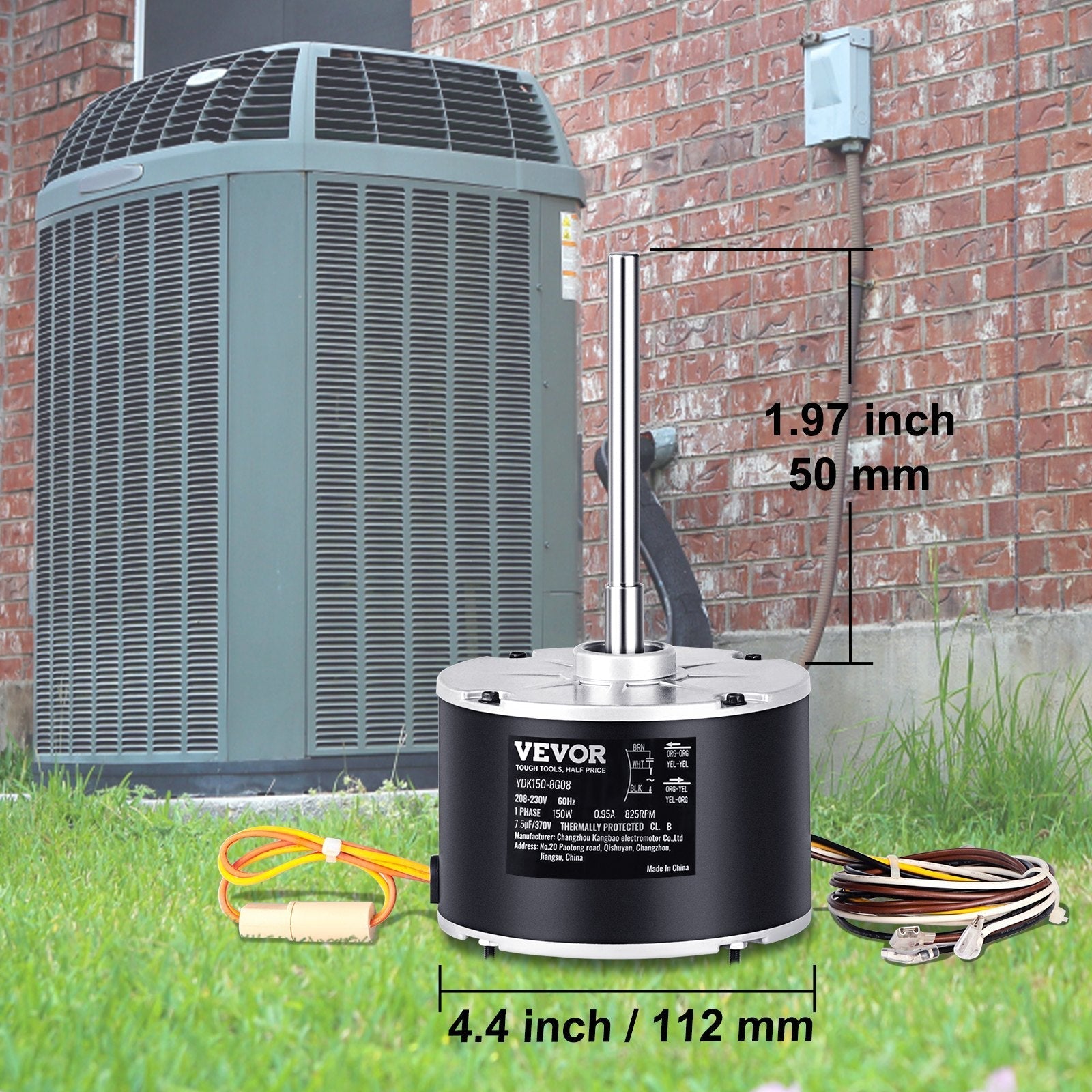 VEVOR Condenser Fan Motor 5KCP39GFS166S, 3S003, 1/5 HP 208-230V, 825RPM, OEM Standard Upgraded Replacement Condenser Motor Reversible Rotating, Explosion-proof CBB65 7.5?F/370V Capacitor
