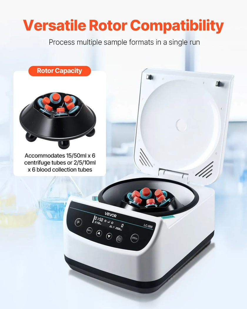 VEVOR Centrifuge Machine 2/5/10/15/50ml Speed 500-4000rpm with 1 Rotor and Timer