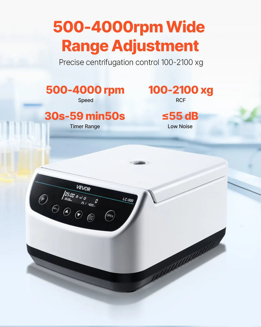 VEVOR Centrifuge Machine 2/5/10/15/50ml Speed 500-4000rpm with 1 Rotor and Timer