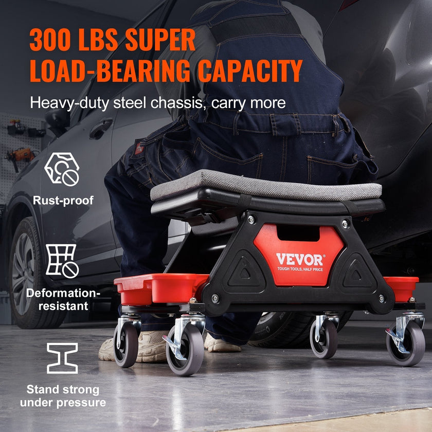 VEVOR Mechanics Stool, 300 LBS Capacity Rolling Mechanic Seat with 4