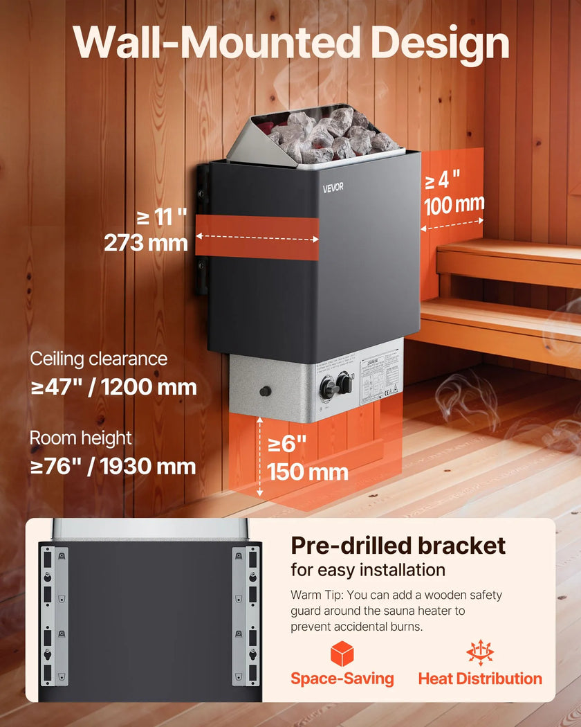 VEVOR Sauna Heater, 6KW 220V Electric Sauna Stove, Steam Bath Sauna Heater with Built-In Controls, 3h Timer and Adjustable Temp for Max. 176-318 Cubic Feet, Home Hotel Spa Shower Use