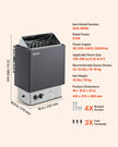 VEVOR Sauna Heater, 6KW 220V Electric Sauna Stove, Steam Bath Sauna Heater with Built-In Controls, 3h Timer and Adjustable Temp for Max. 176-318 Cubic Feet, Home Hotel Spa Shower Use