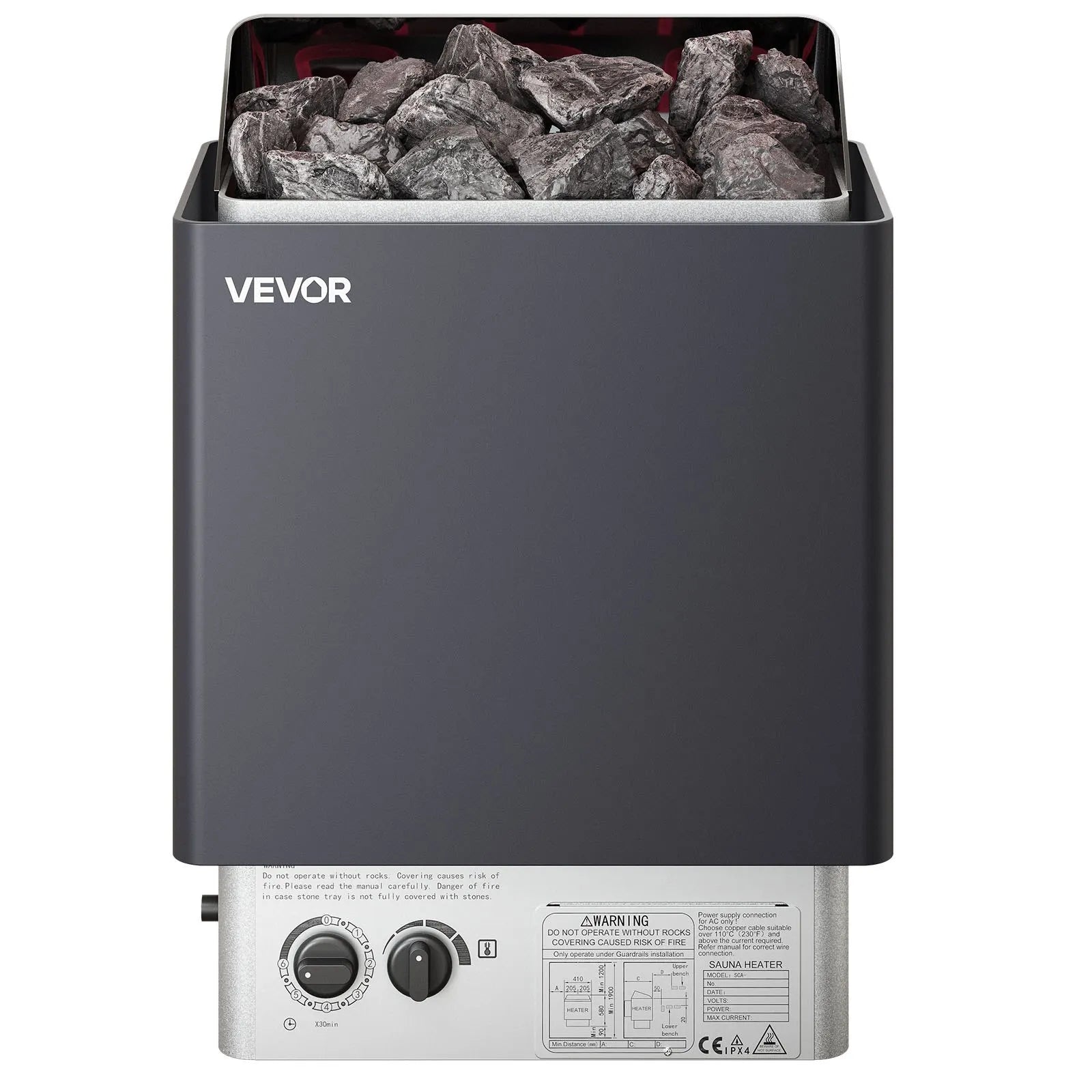 VEVOR Sauna Heater, 6KW 220V Electric Sauna Stove, Steam Bath Sauna Heater with Built-In Controls, 3h Timer and Adjustable Temp for Max. 176-318 Cubic Feet, Home Hotel Spa Shower Use