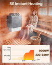 VEVOR Sauna Heater, 9KW 220V Electric Sauna Stove, Steam Bath Sauna Heater with External Digital Controller, 3h Timer and Adjustable Temp for Max. 317-459 Cubic Feet, Home Hotel Spa Shower Use