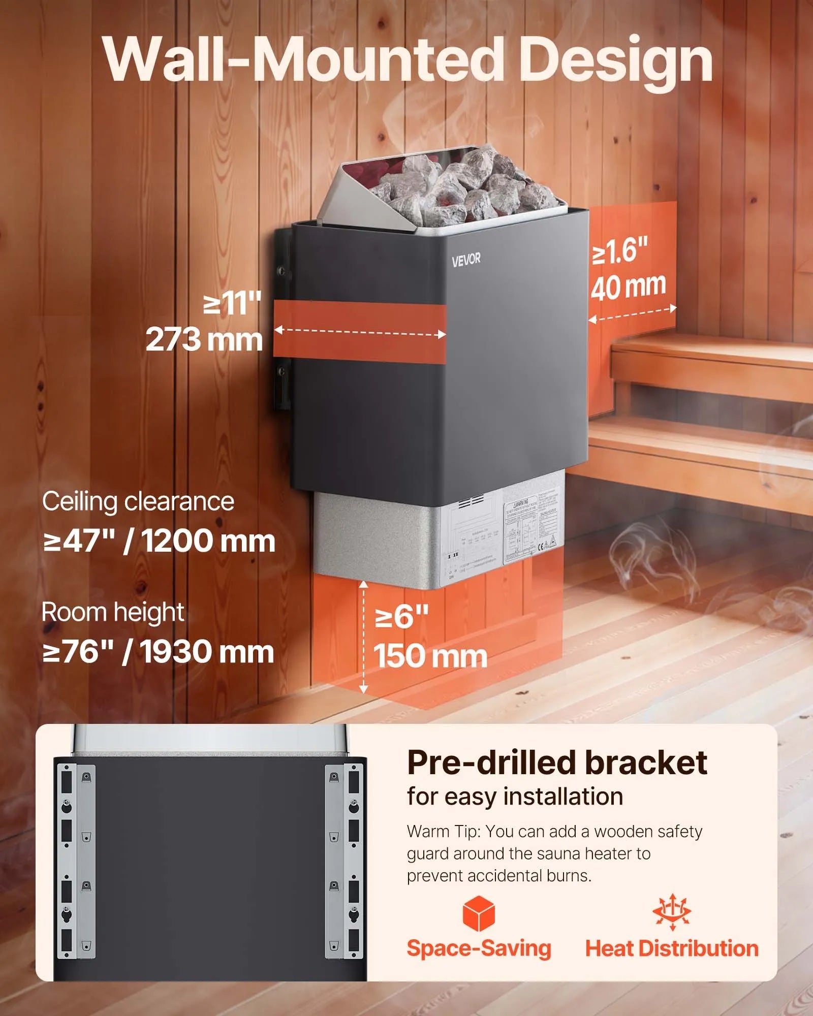 VEVOR Sauna Heater, 9KW 220V Electric Sauna Stove, Steam Bath Sauna Heater with External Digital Controller, 3h Timer and Adjustable Temp for Max. 317-459 Cubic Feet, Home Hotel Spa Shower Use