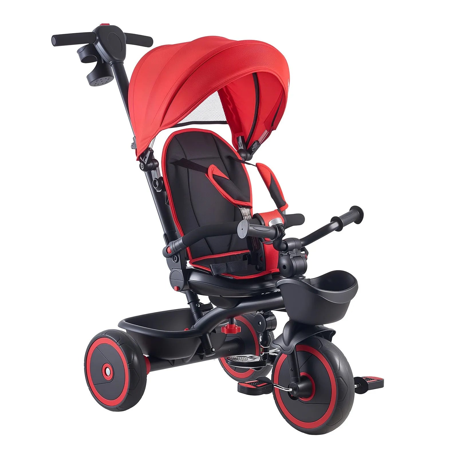 6-in-1 Toddler Tricycle & Stroller with Push Handle (Red/Black)