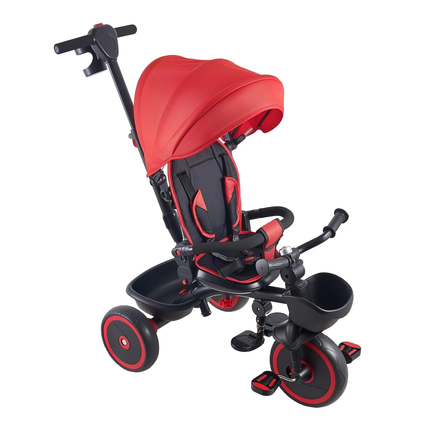 6-in-1 Toddler Tricycle & Stroller with Push Handle (Red/Black)
