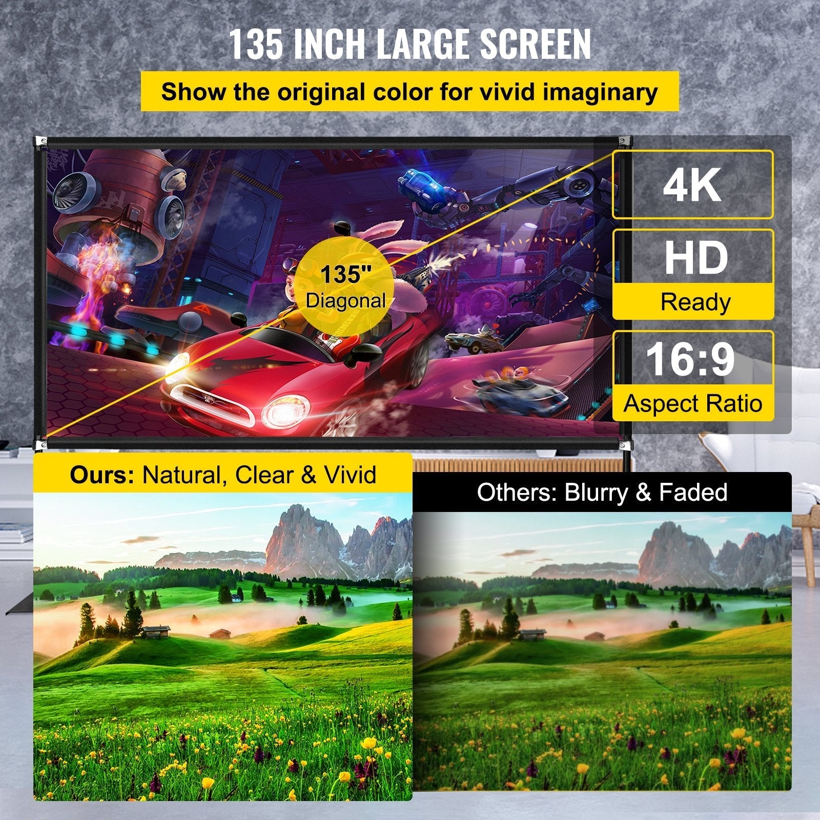 VEVOR Outdoor Movie Screen w/ Stand Portable Movie Screen 135