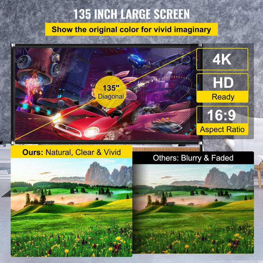 VEVOR Outdoor Movie Screen w/ Stand Portable Movie Screen 135
