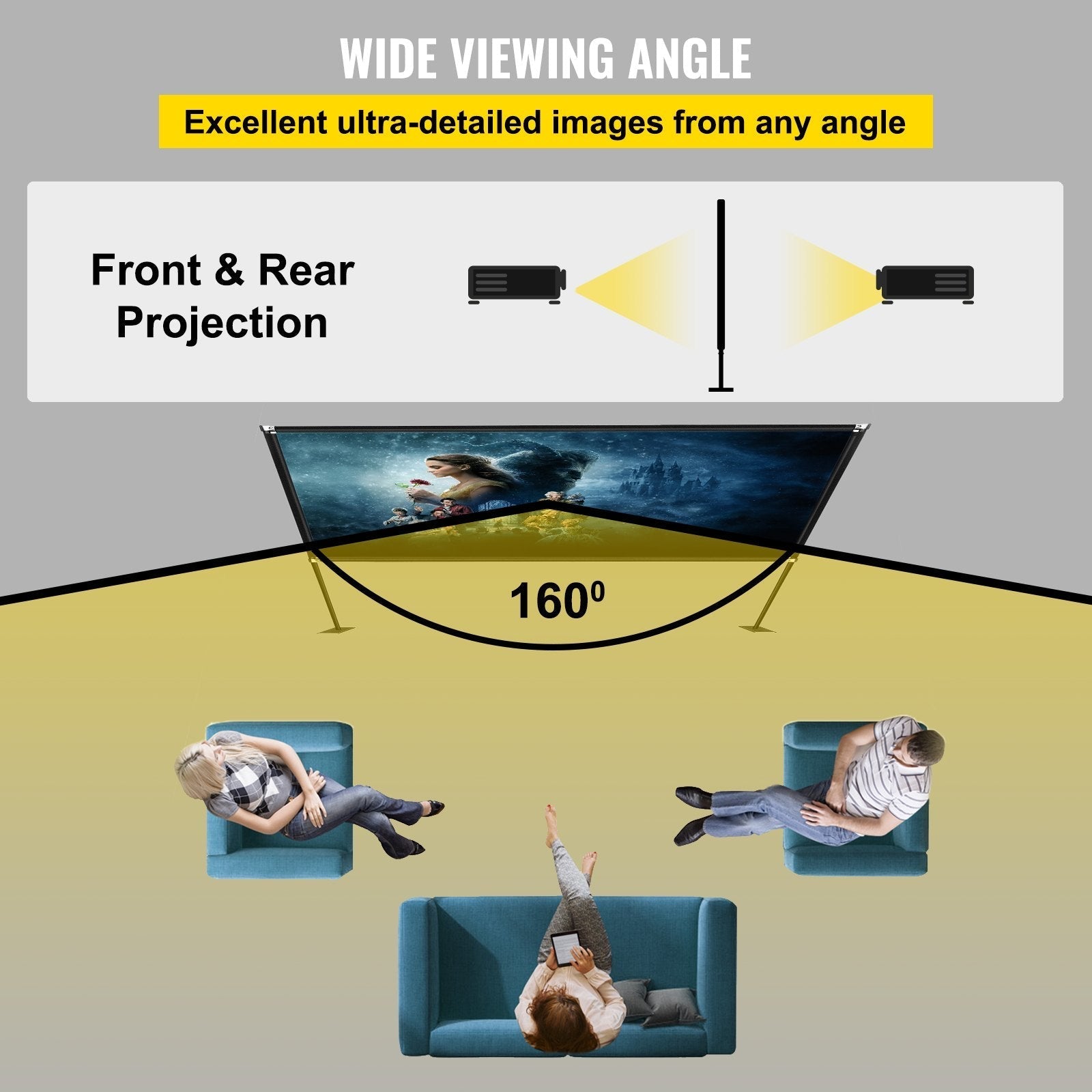VEVOR Outdoor Movie Screen w/ Stand Portable Movie Screen 135