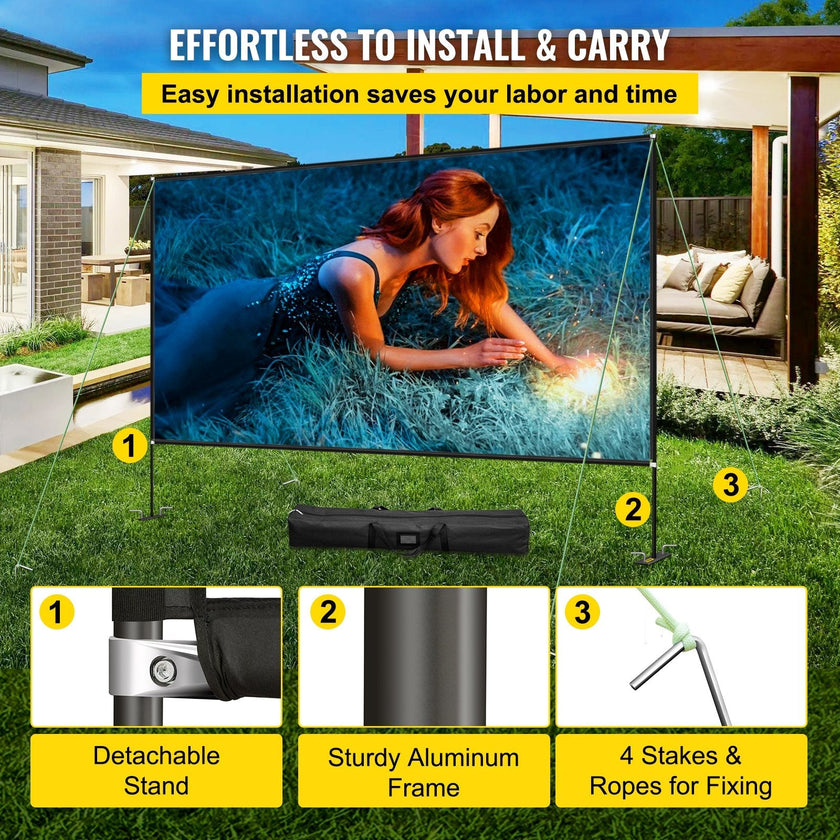 VEVOR Outdoor Movie Screen w/ Stand Portable Movie Screen 135