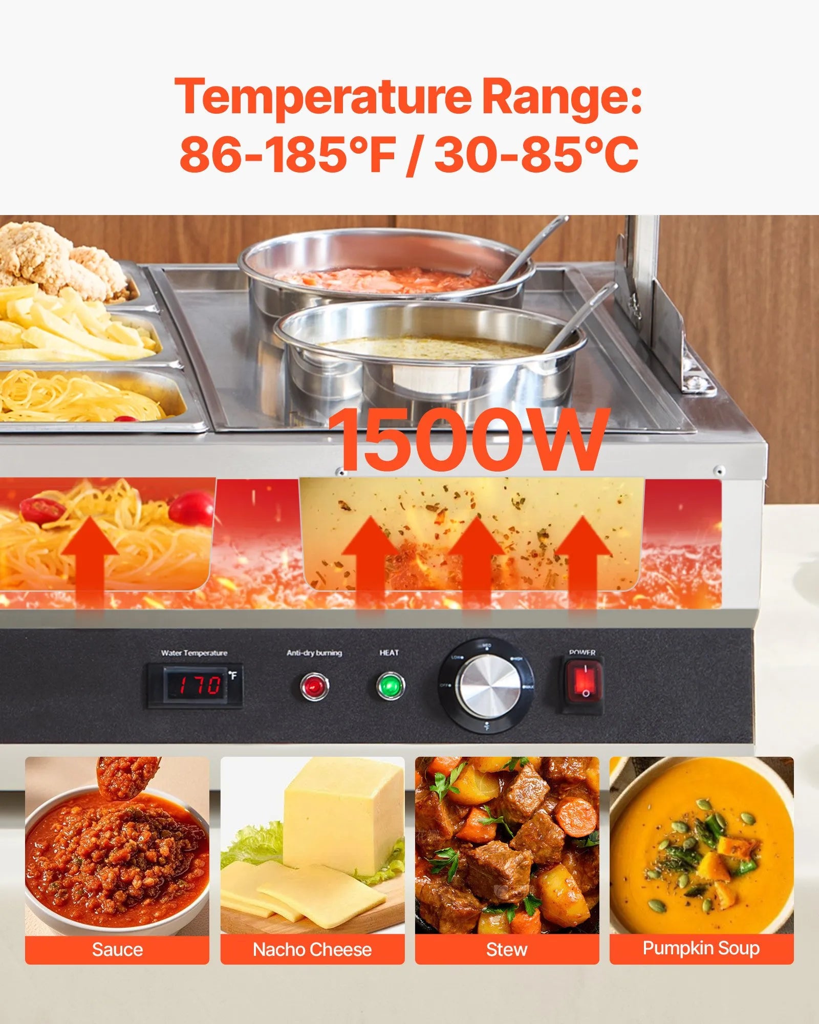 VEVOR Commercial Soup Warmer Soup Station with Cover 2-Pot & 6-Pan Soup Kettle