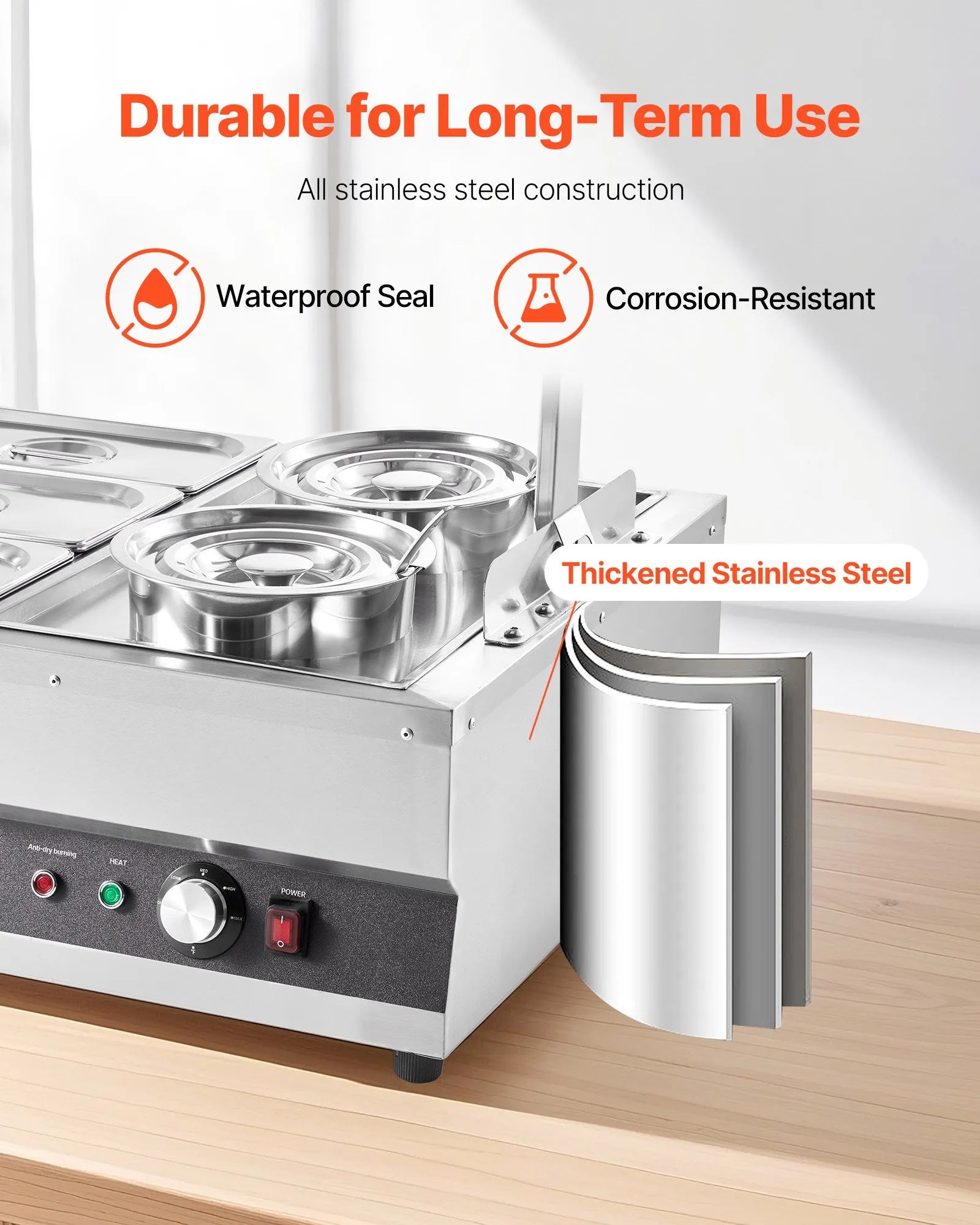 VEVOR Commercial Soup Warmer Soup Station with Cover 2-Pot & 6-Pan Soup Kettle