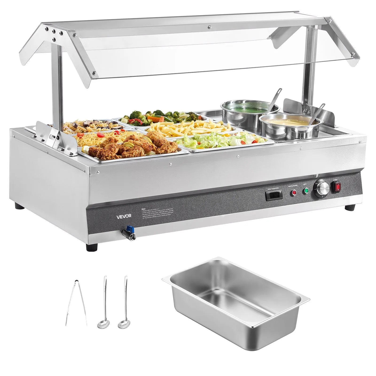 VEVOR Commercial Soup Warmer Soup Station with Cover 2-Pot & 6-Pan Soup Kettle