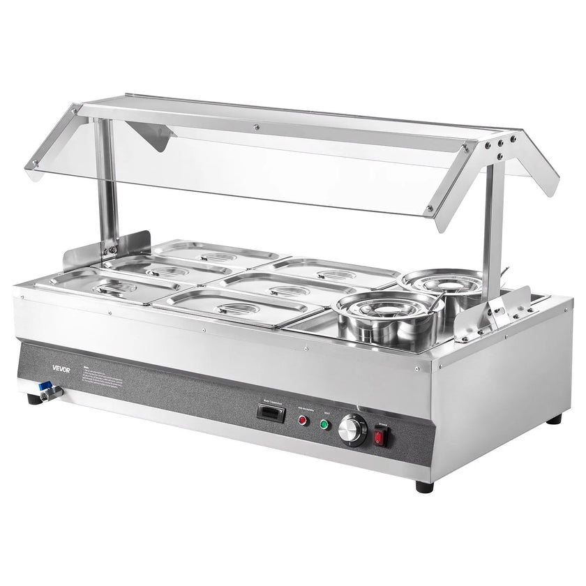 VEVOR Commercial Soup Warmer Soup Station with Cover 2-Pot & 6-Pan Soup Kettle
