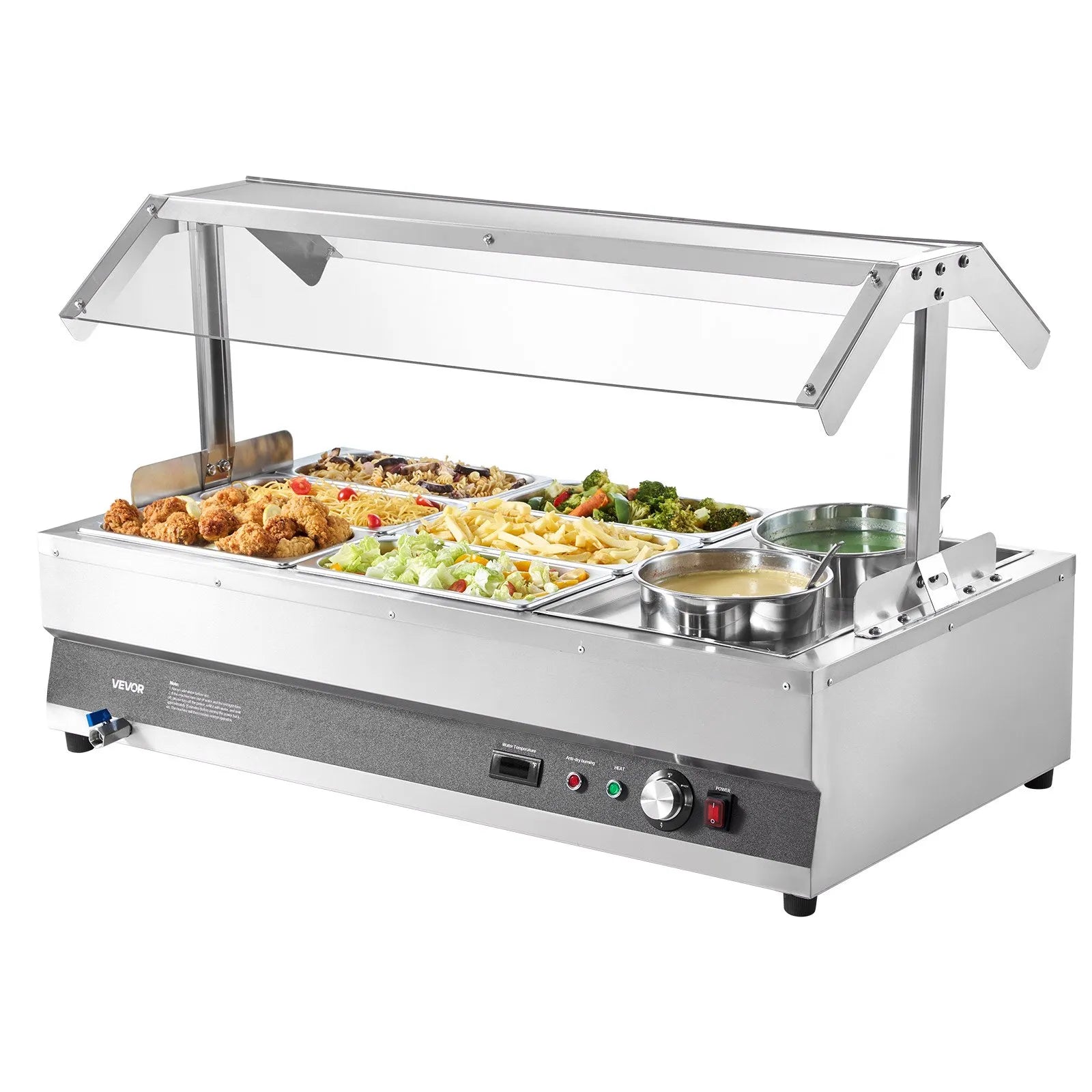 VEVOR Commercial Soup Warmer Soup Station with Cover 2-Pot & 6-Pan Soup Kettle