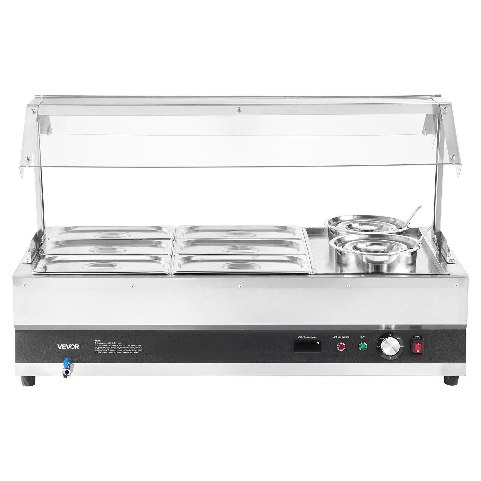 VEVOR Commercial Soup Warmer Soup Station with Cover 2-Pot & 6-Pan Soup Kettle