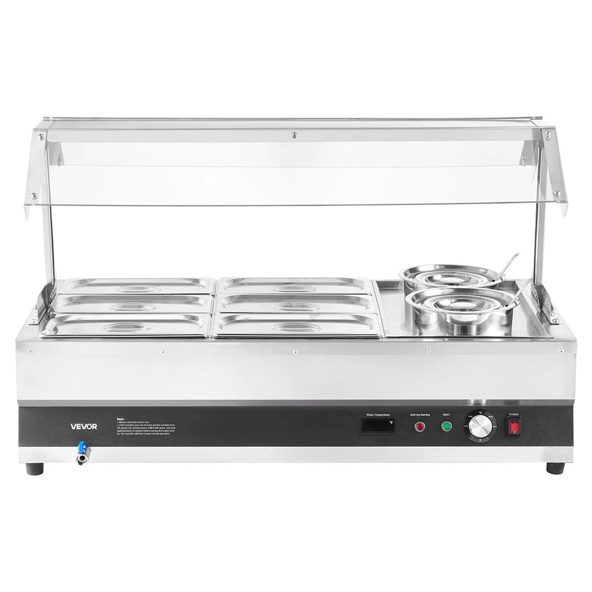 VEVOR Commercial Soup Warmer Soup Station with Cover 2-Pot & 6-Pan Soup Kettle