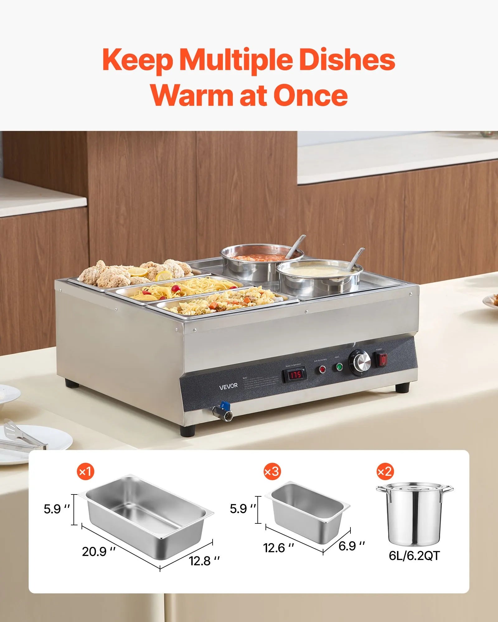 VEVOR Commercial Soup Warmer Soup Station with 2-Pot & 3-Pan Soup Kettle Warmer