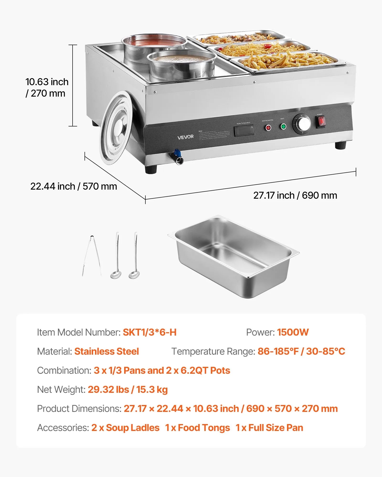 VEVOR Commercial Soup Warmer Soup Station with 2-Pot & 3-Pan Soup Kettle Warmer