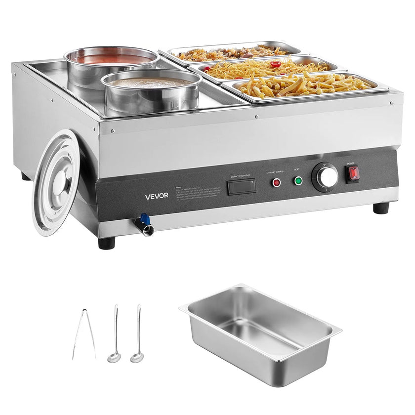 VEVOR Commercial Soup Warmer Soup Station with 2-Pot & 3-Pan Soup Kettle Warmer