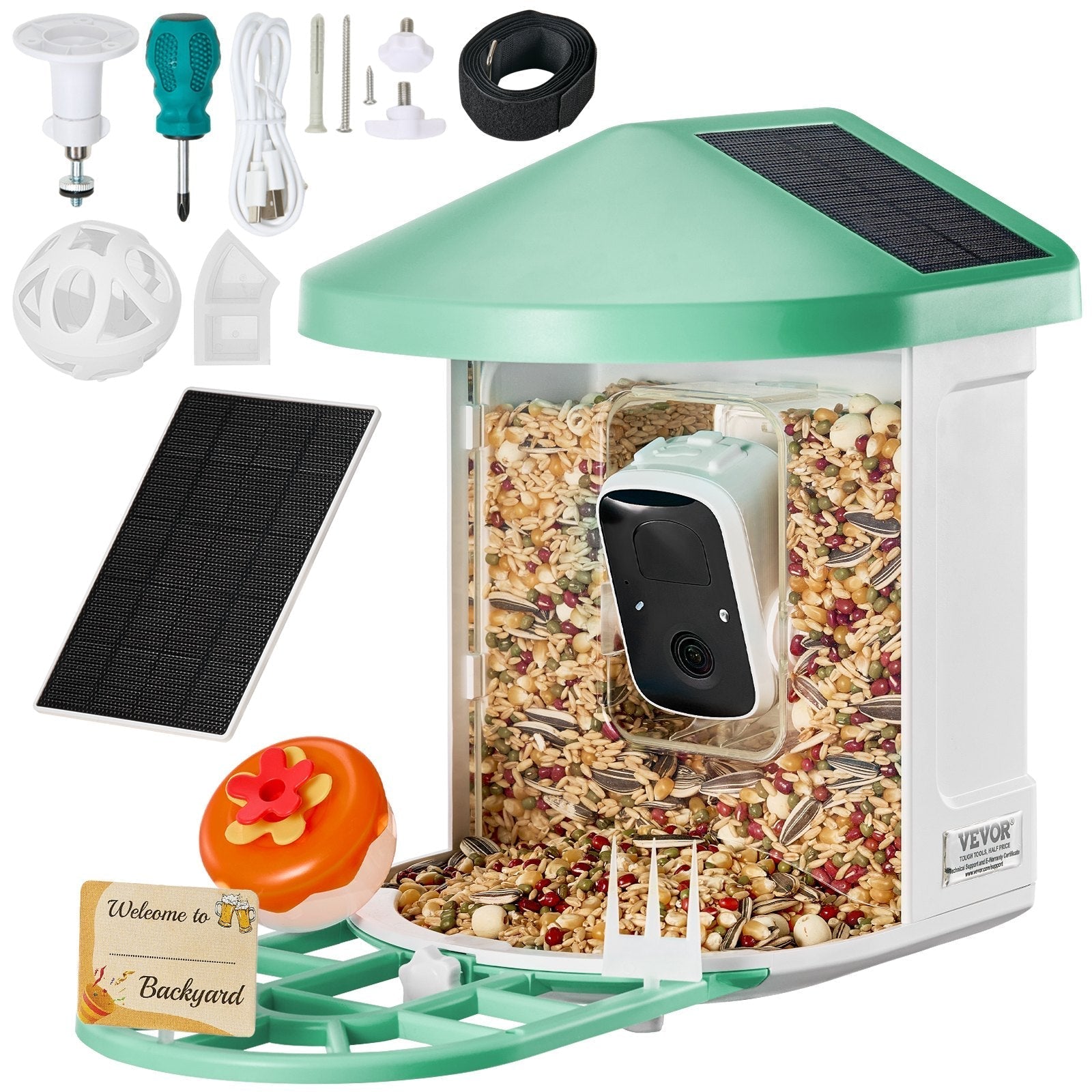 VEVOR Smart Bird Feeder with Camera AI Identify 10000+ Bird Specie Solar-Powered