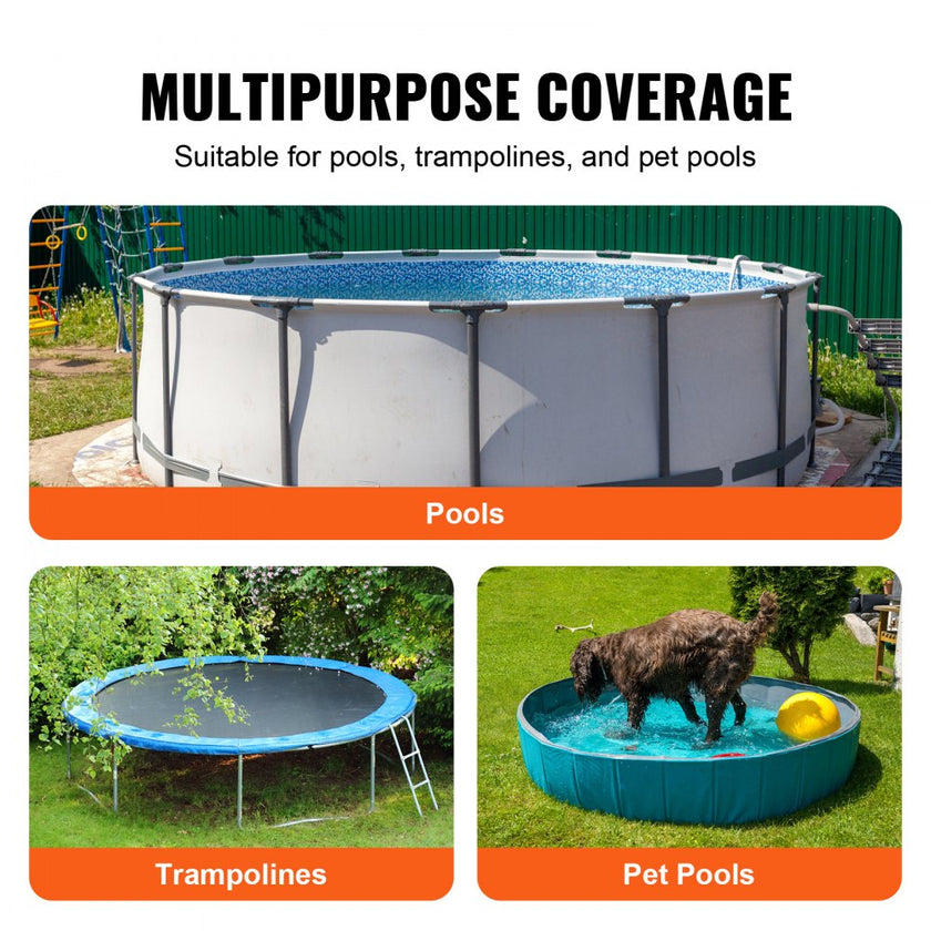 VEVOR 15 Ft Round Pool Cover, Solar Covers for Above Ground Pools, Safety Pool Cover with Drawstring Design, 420D Oxford Fabric Winter Pool Cover, Waterproof and Dustproof, Black