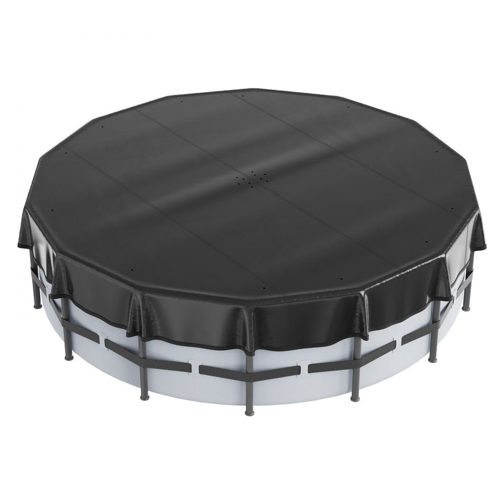 VEVOR 15 Ft Round Pool Cover, Solar Covers for Above Ground Pools, Safety Pool Cover with Drawstring Design, PVC Summer Pool Cover, Waterproof and Dustproof, Black