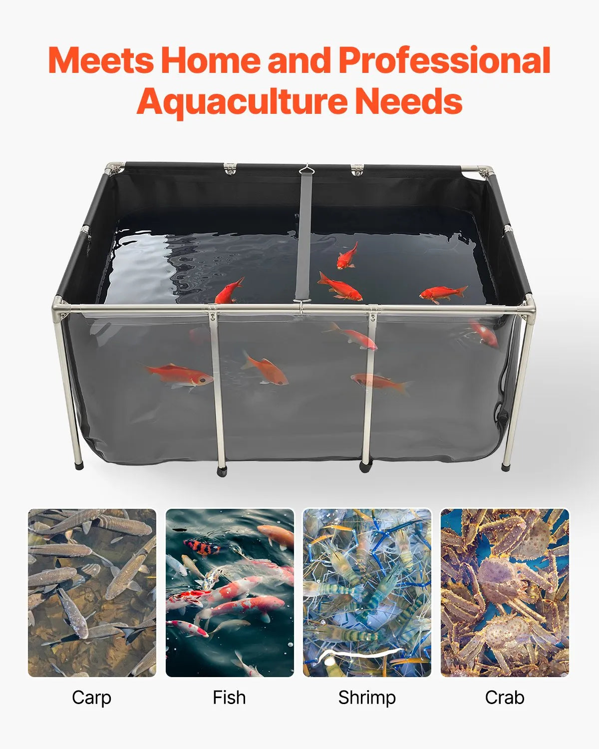 VEVOR Canvas Fish Pond Above Ground Koi Tank 270 Gal with Clear Viewing Panel